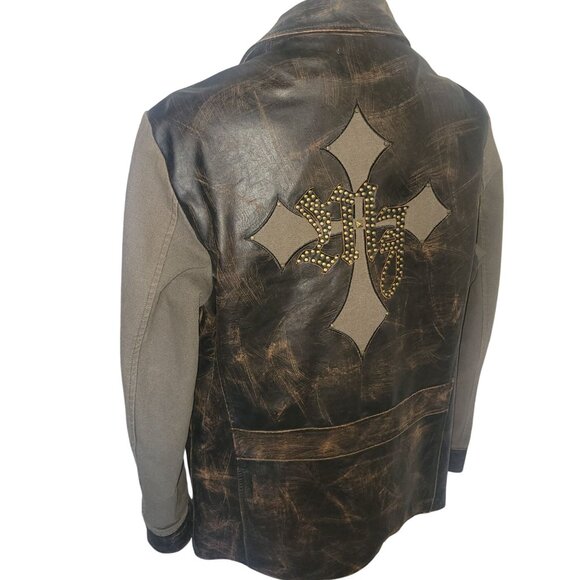 WILSON'S M JULIAN Vintage rock- inspired Distressed Leather Jacket‎ Skull Studs - Picture 7 of 9